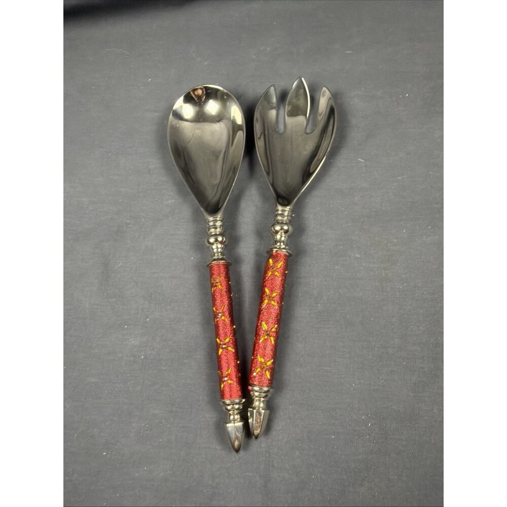 Pier One Imports Serve Ware Set w/ 2 Utensils Salad Server Colorful Handles